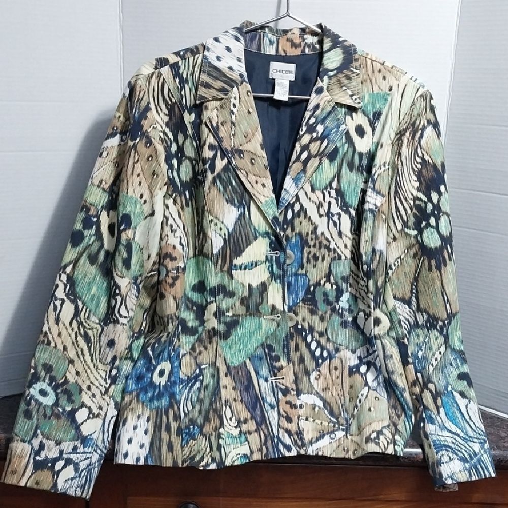 Chico's Green and Brown Nature-Inspired Blazer...SIZE2...NEW BUT NO TAGS